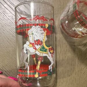 4 House of Lloyd horse carousel Christmas glasses